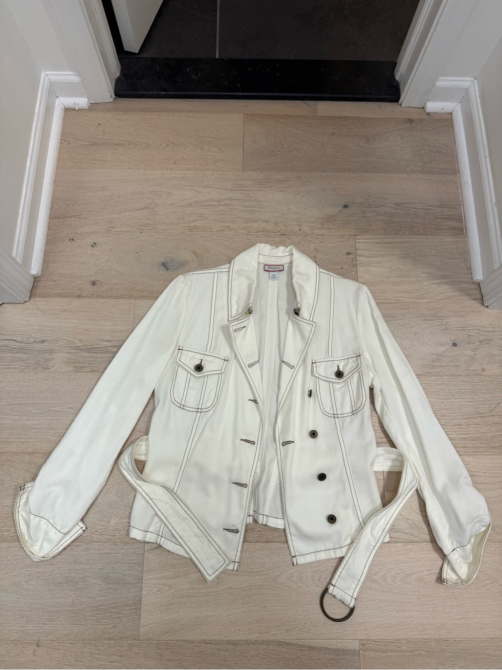 Max & Co. Cream Double-Breasted Belted Trench Jacket